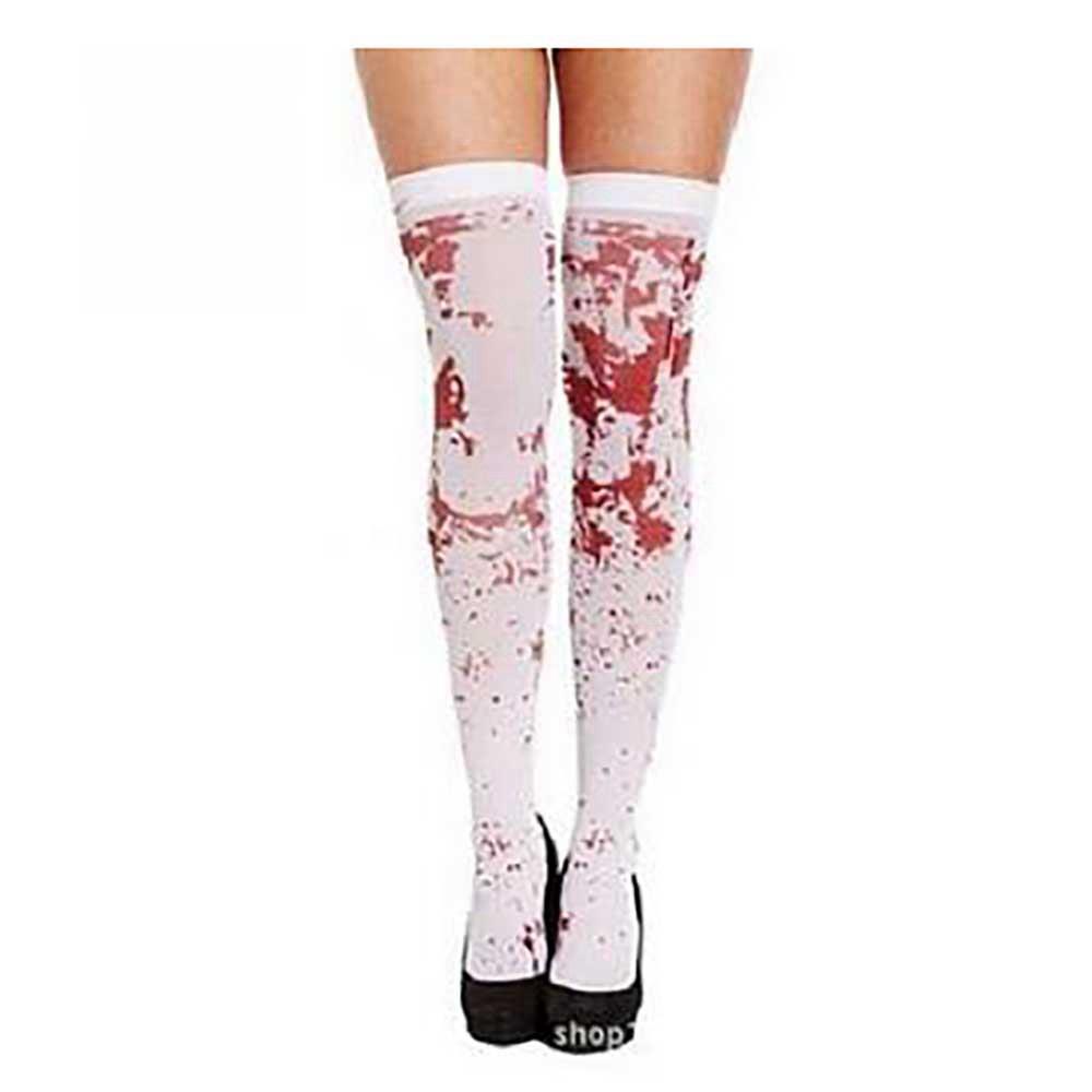 Halloween Costume Over The Knee Socks Fake Red Blood Stained Bloody White Horror 1 Pair