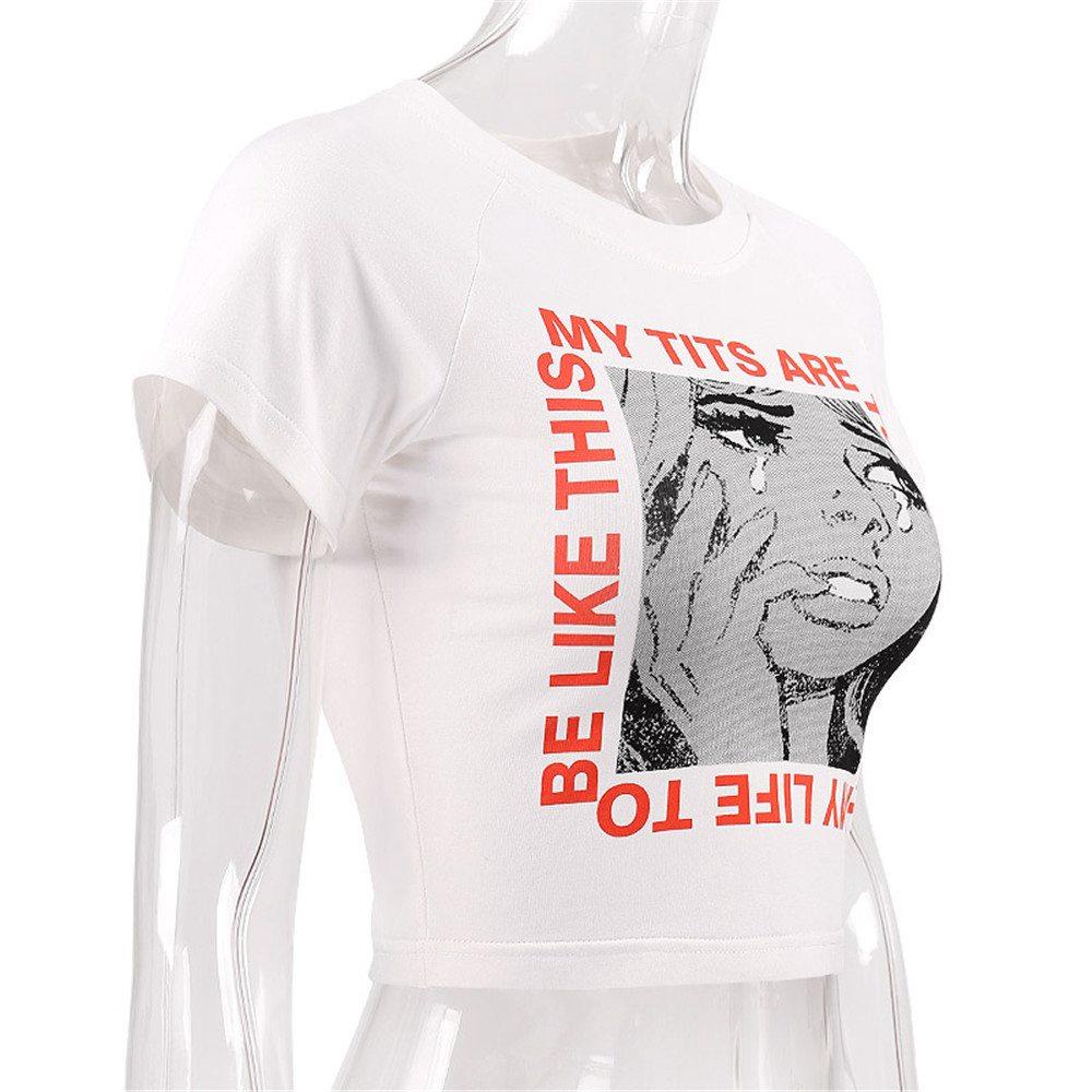 Women Sexy Cotton Print Slim Print T-shirts for Girls In Tears Size M - White
