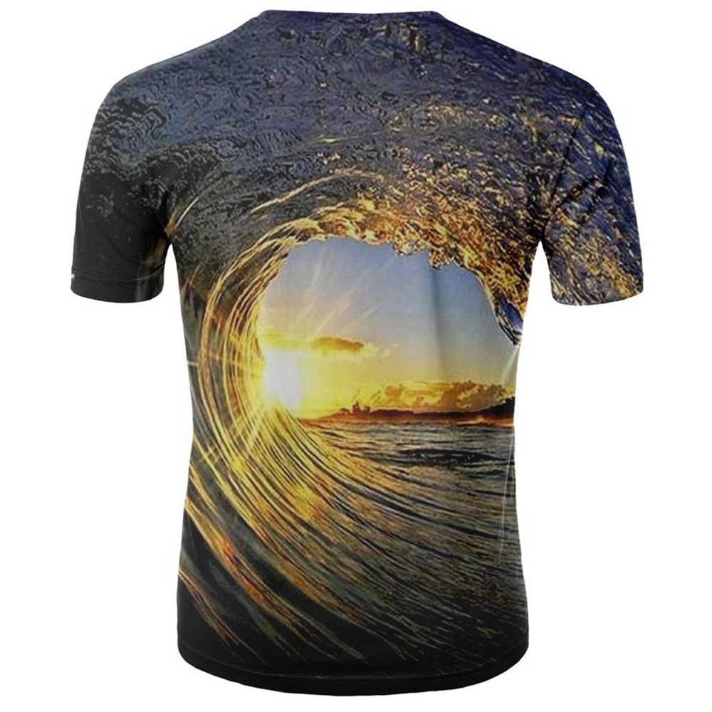 3D Digital Printed Sunset Wave Pattern Men's Summer Unisex Short Sleeve T-shirt Size 3XL - Multi Color