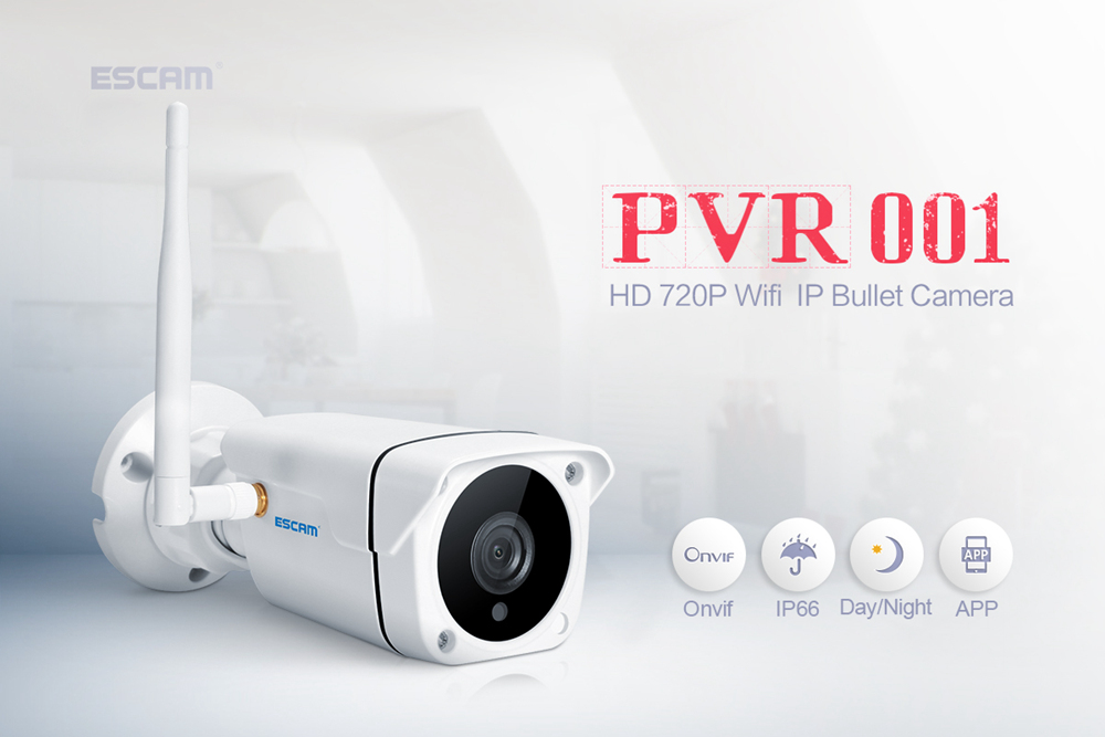 ESCAM PVR001 ONVIF HD 720P IP Camera P2P Day Night Vision Motion Detectio Private Cloud Water Resistant Security - White/UK Plug