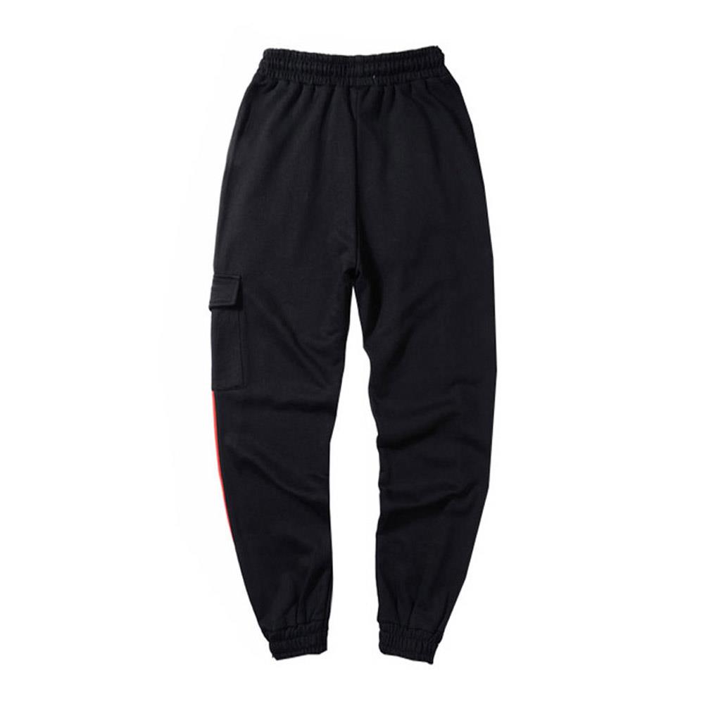 Men's Fashion Casual Loose Chemical Fiber Cotton Striped Comfortable Ankle Banded Pants GH-CR128 Size L - Black