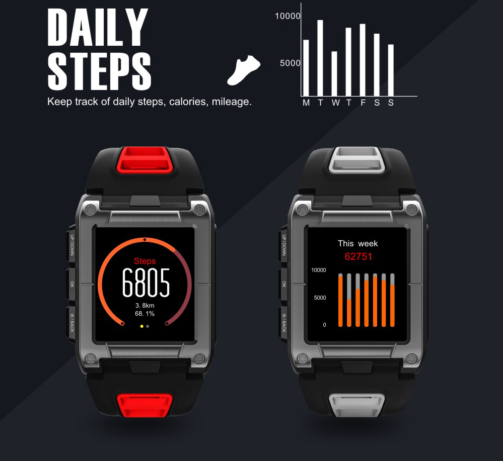 Makibes G08 2G Smartwatch MTK2503 GPS 9 Axis Swimming Lap Counter SMS Reminder Heart Rate Multi-mode Sports Monitoring - Black