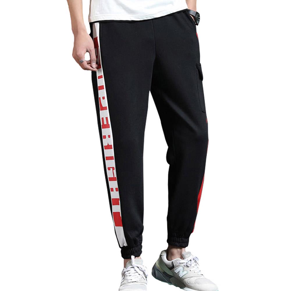 Men's Fashion Casual Loose Chemical Fiber Cotton Striped Comfortable Ankle Banded Pants GH-CR128 Size L - Black