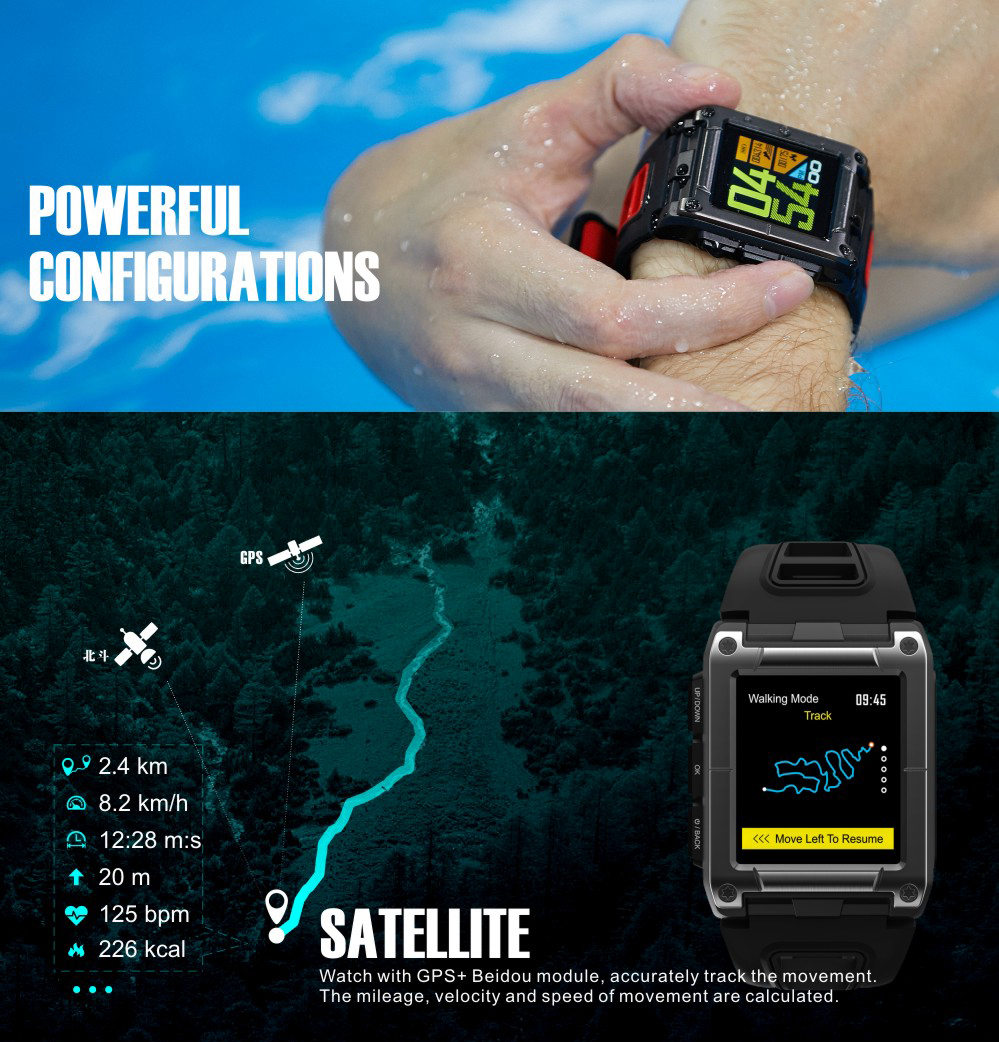 Makibes G08 2G Smartwatch MTK2503 GPS 9 Axis Swimming Lap Counter SMS Reminder Heart Rate Multi-mode Sports Monitoring - Red