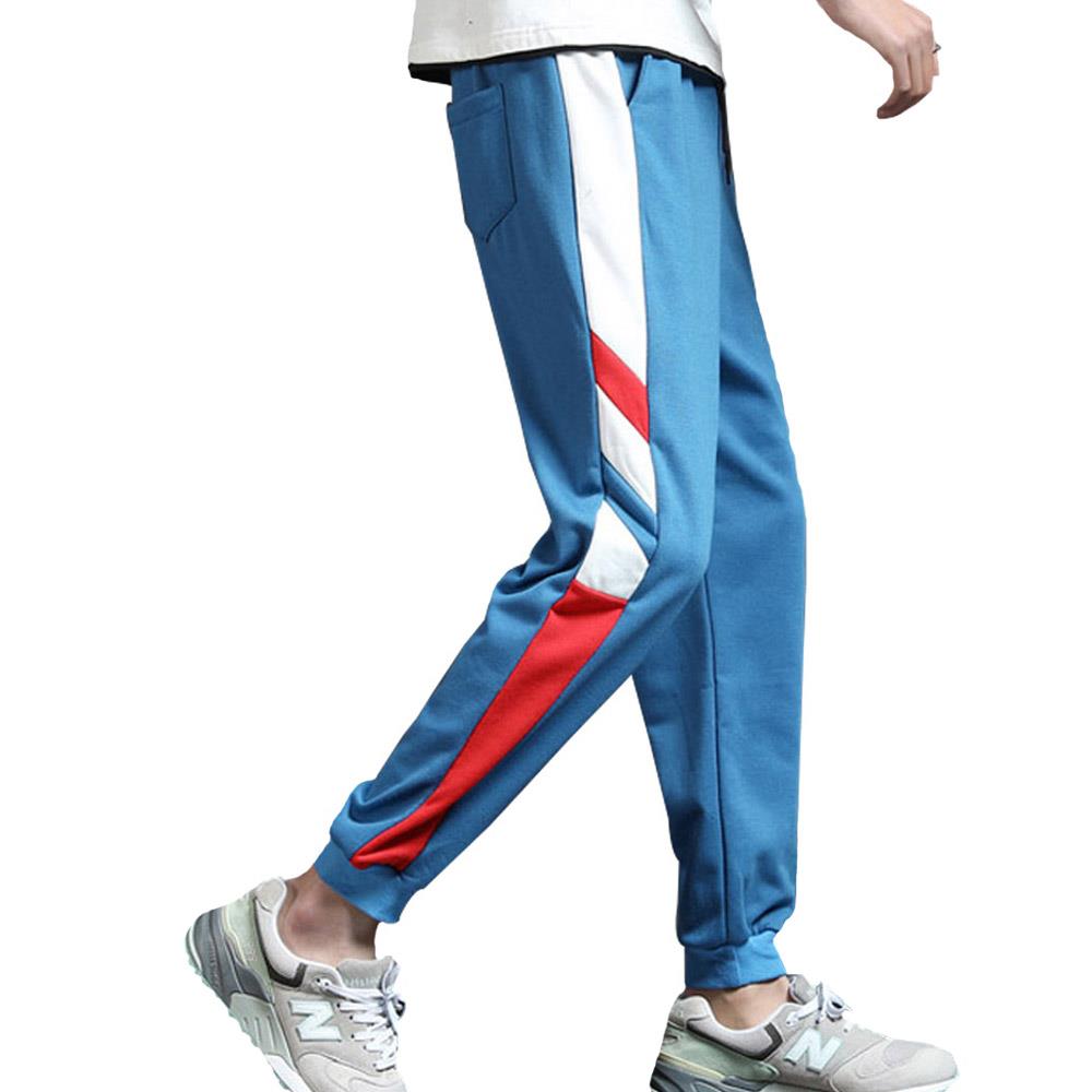 Men's Fashion Casual Loose Chemical Fiber Cotton Striped Comfortable Ankle Banded Pants Size XXL - Blue