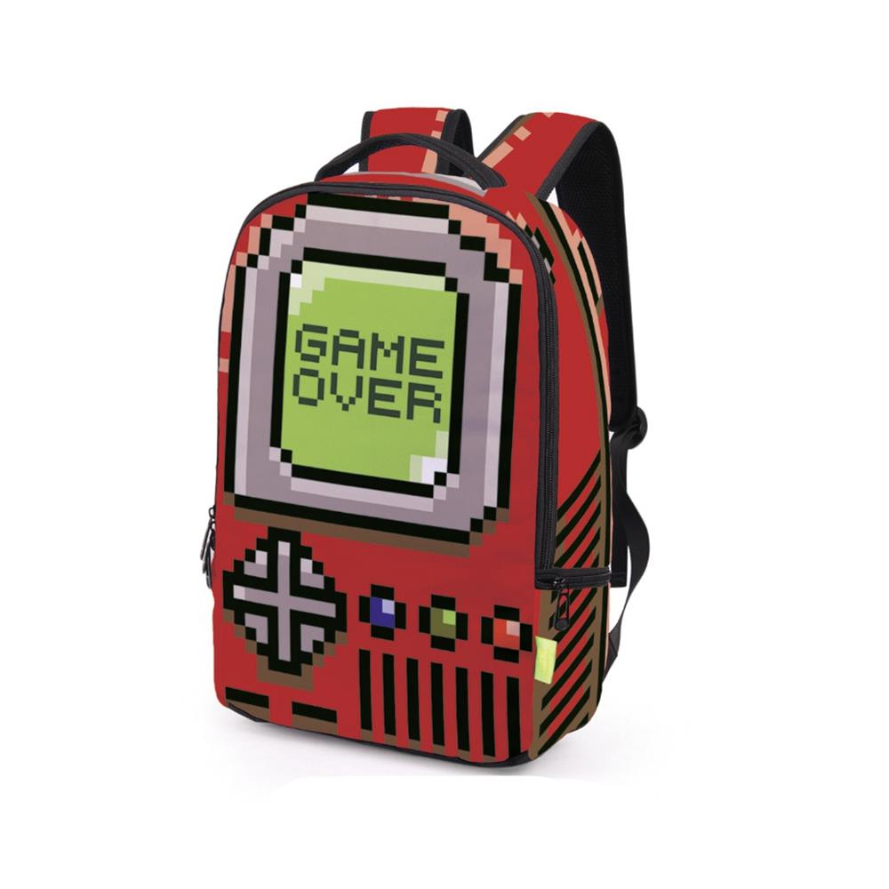 3D Creative Printed Game Machine Pattern Men And Women Rucksack Travel Satchel Backpack - Red