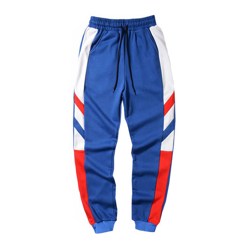 Men's Fashion Casual Loose Chemical Fiber Cotton Striped Comfortable Ankle Banded Pants Size XXL - Blue
