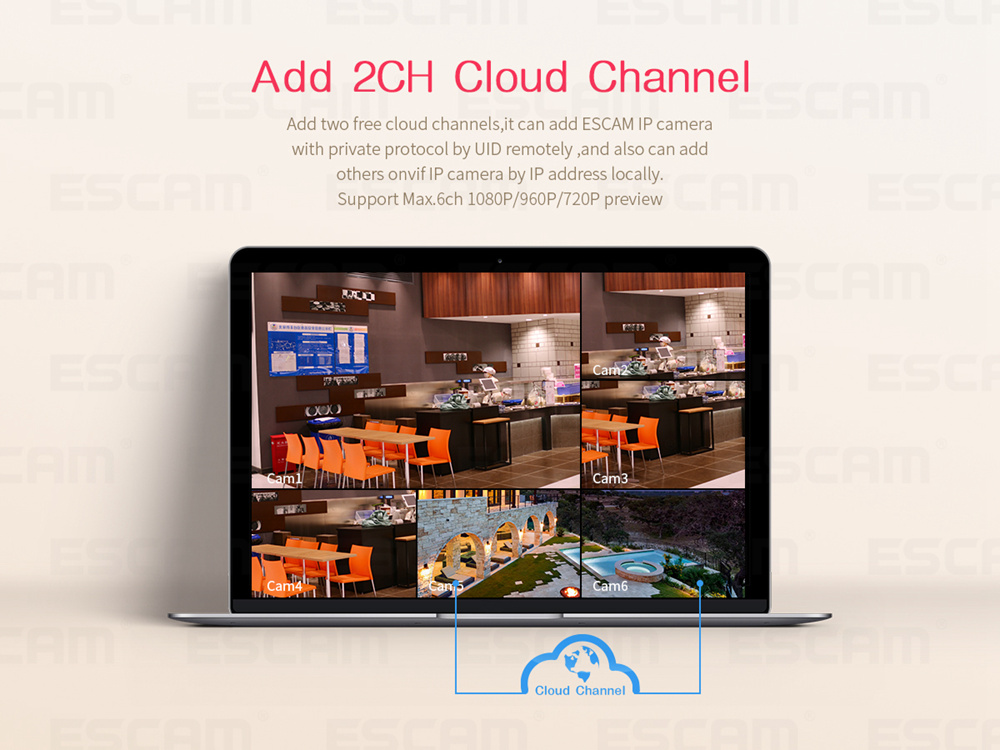 ESCAM PVR208 1080P 4+2CH ONVIF NVR with 2ch Cloud Channel For IP Camera System - White/UK Plug