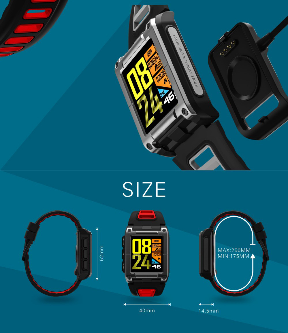 Makibes G08 2G Smartwatch MTK2503 GPS 9 Axis Swimming Lap Counter SMS Reminder Heart Rate Multi-mode Sports Monitoring - Red