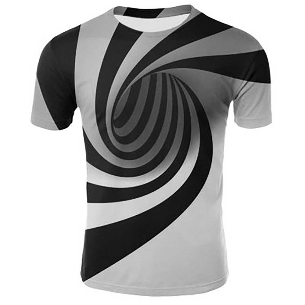 3D Digital Printed Space Hypnosis Swirl Pattern Men's Summer Unisex Short Sleeve T-shirt Size 3XL - Gray