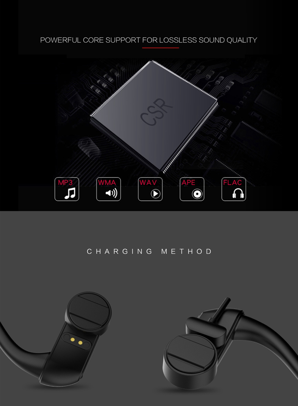 Bone Conduction Bluetooth Sports Wireless Earphones Open Ear Headset Water Resistant with Noise Reduction Microphone Headphones-Black