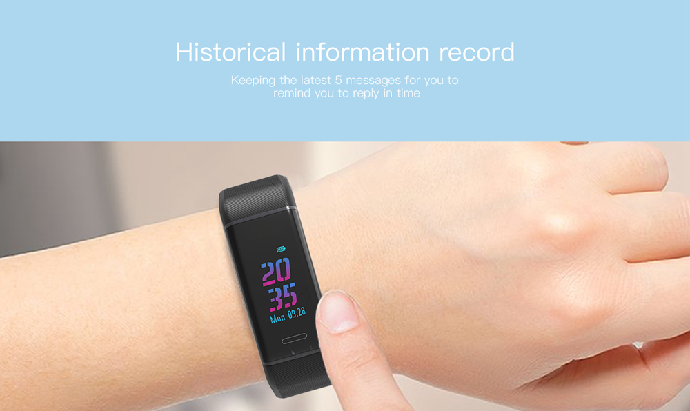 Elephone W7 Smart Bracelet 0.96 Inch TFT Color Screen Built-in GPS Heart Rate Monitor IP67 Water Resistant Multiple Sports Mode - Black
