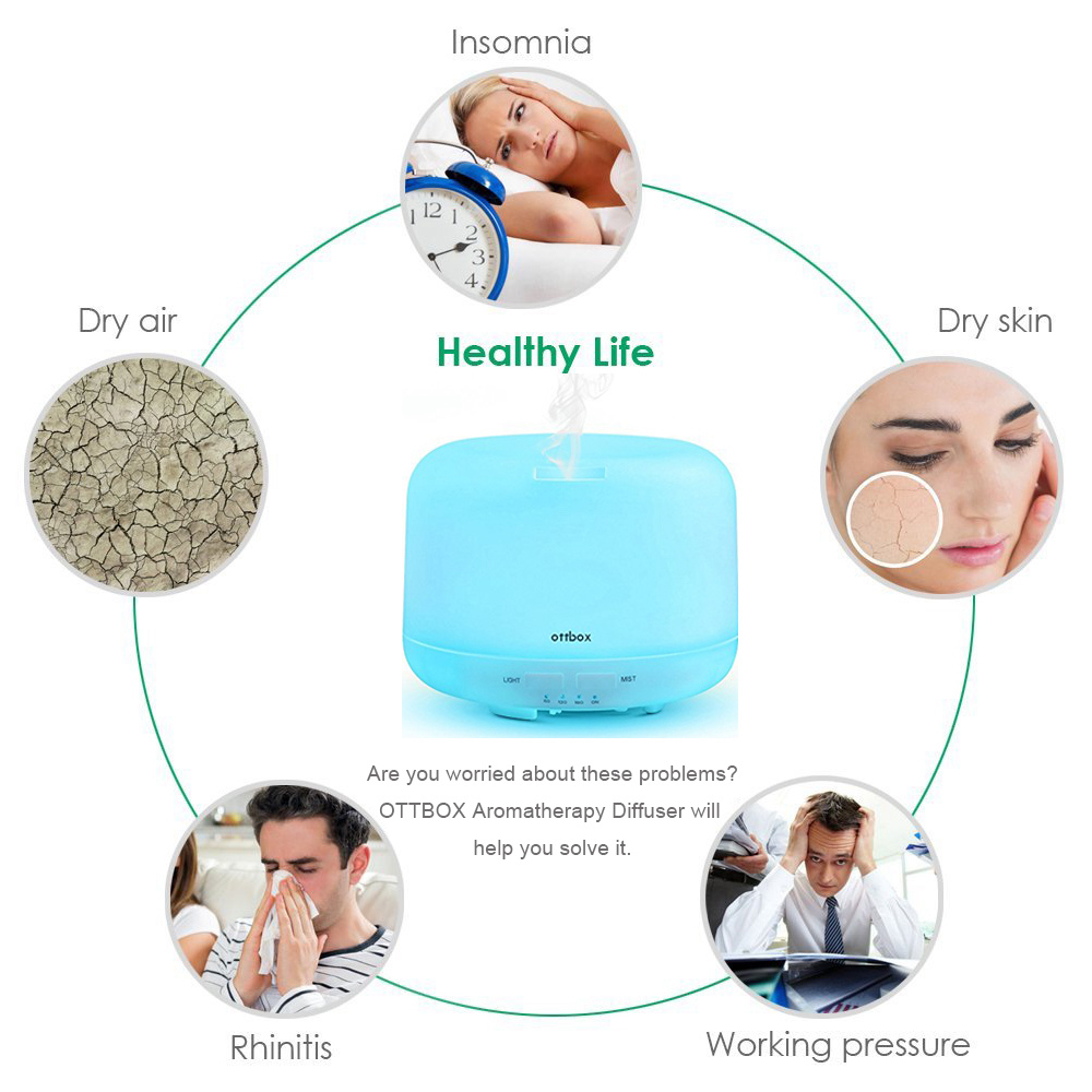 OTTBOX Multi-function Essential Oil Diffuser 400ml Waterless Auto Off 7 LED Lights Table Lamp for Children Home Yoga Office - White