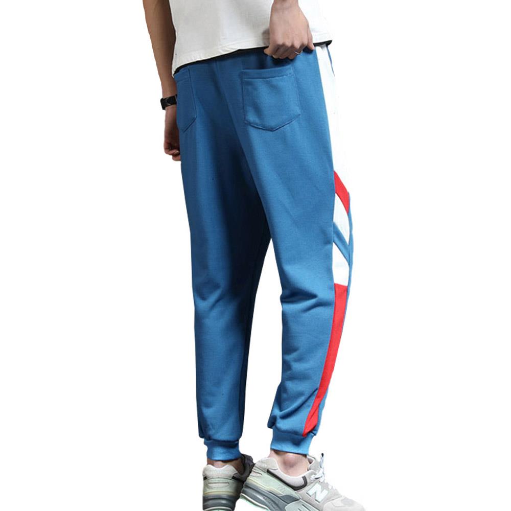 Men's Fashion Casual Loose Chemical Fiber Cotton Striped Comfortable Ankle Banded Pants Size XXL - Blue