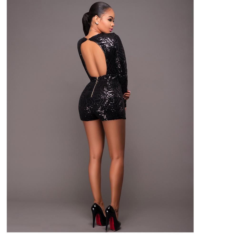 Women Sequins Splicing Bodycon Backless Party Club Cocktail Evening Mini Dress Size S N271 - Black