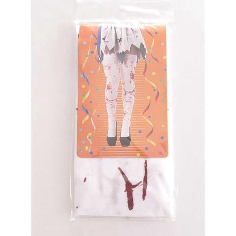 Halloween Costume Over The Knee Socks Fake Red Blood Stained Bloody White Horror 1 Pair