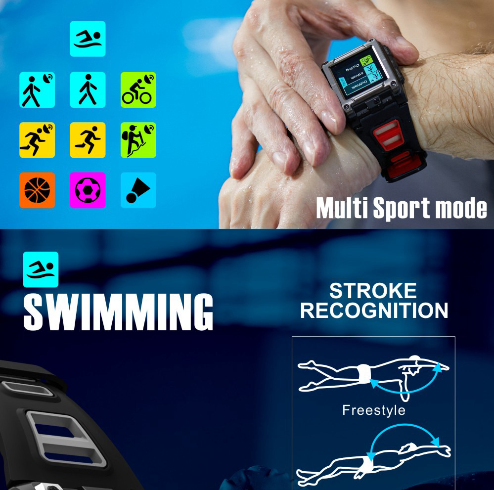 Makibes G08 2G Smartwatch MTK2503 GPS 9 Axis Swimming Lap Counter SMS Reminder Heart Rate Multi-mode Sports Monitoring - Gray