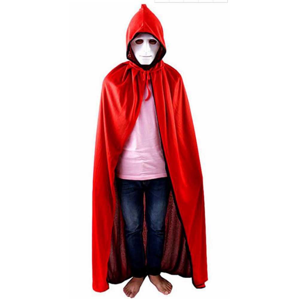 Halloween Super Party Boys Cape Clothes Hooded Type Dual Layers Cloak Cosplay Costume 140cm Length - Black + Red
