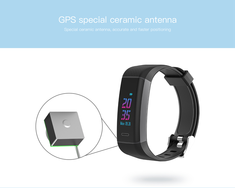 Elephone W7 Smart Bracelet 0.96 Inch TFT Color Screen Built-in GPS Heart Rate Monitor IP67 Water Resistant Multiple Sports Mode - Black