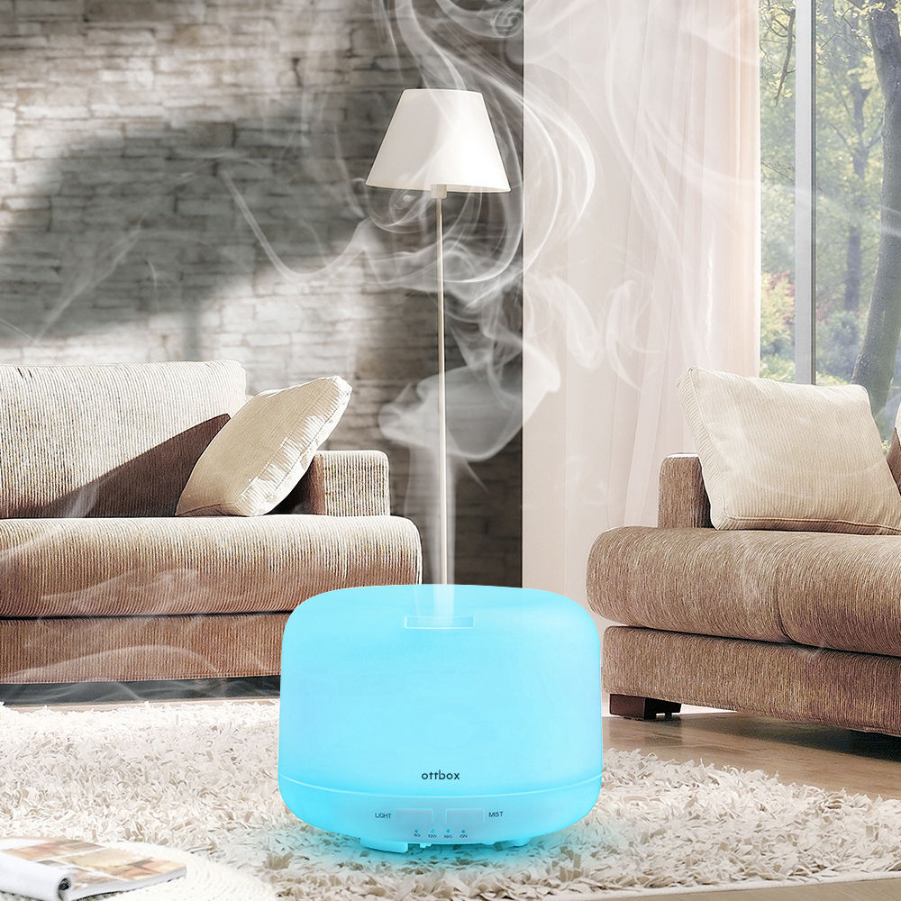OTTBOX Multi-function Essential Oil Diffuser 400ml Waterless Auto Off 7 LED Lights Table Lamp for Children Home Yoga Office - White
