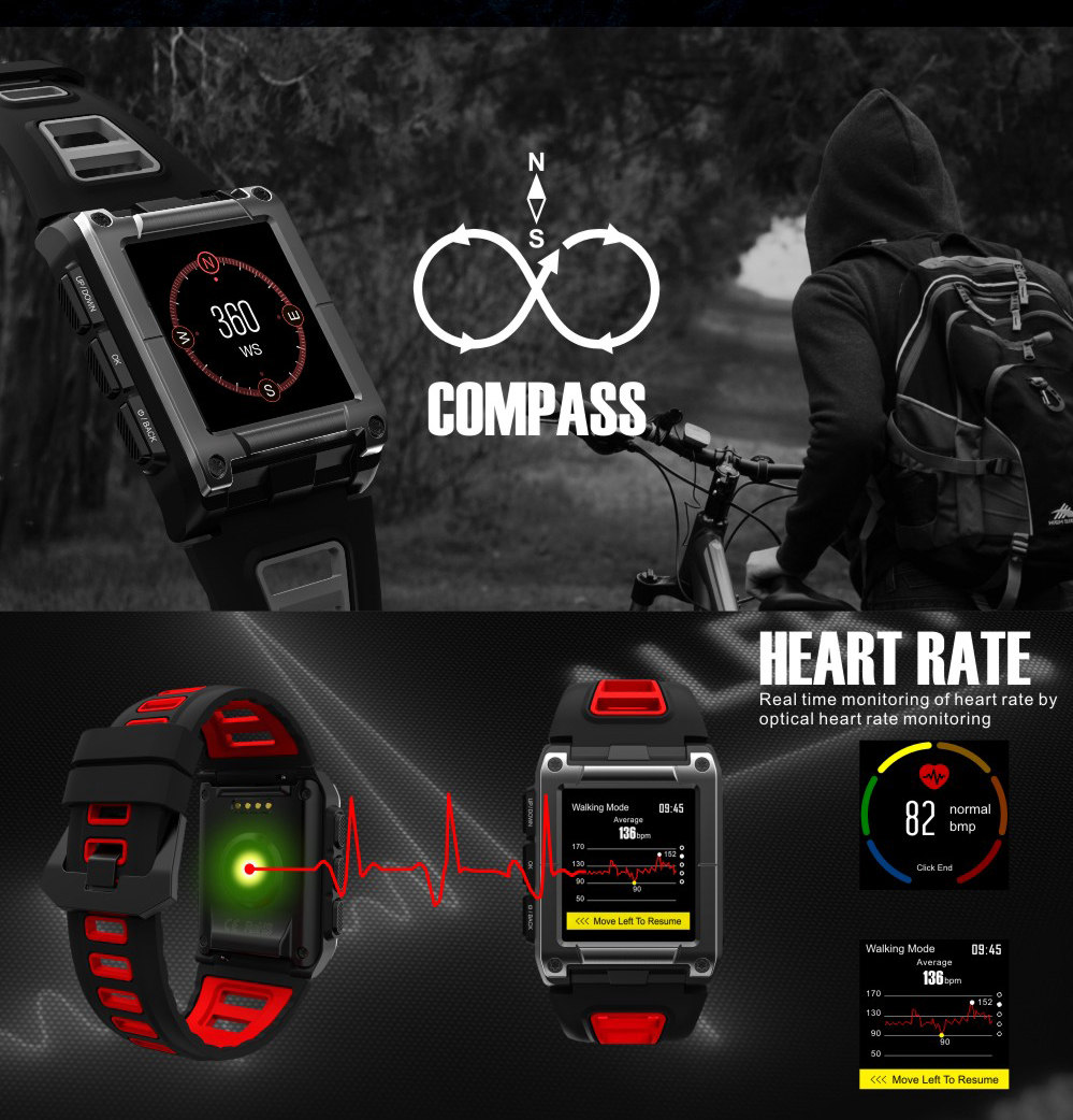 Makibes G08 2G Smartwatch MTK2503 GPS 9 Axis Swimming Lap Counter SMS Reminder Heart Rate Multi-mode Sports Monitoring - Gray