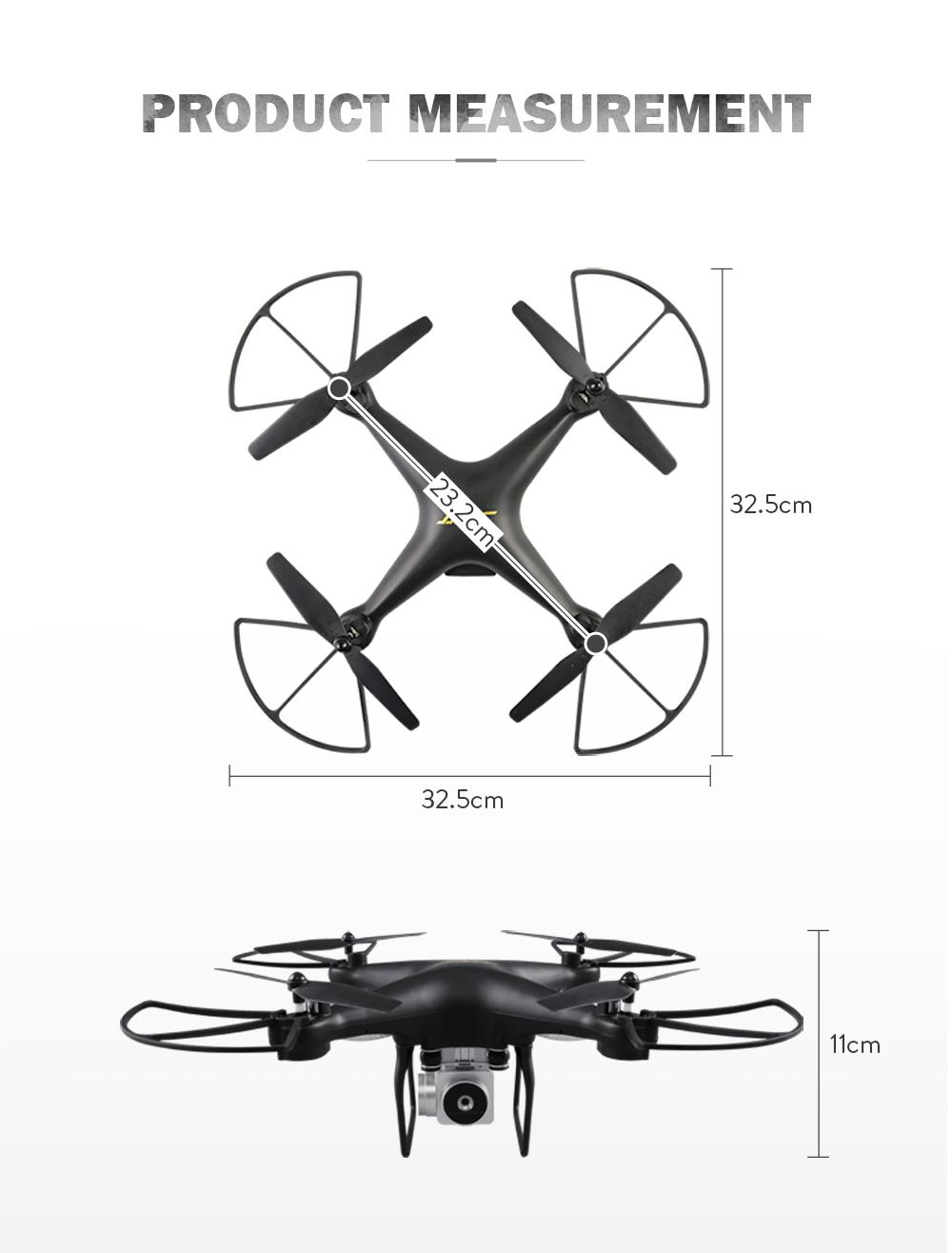 JJRC H68 BELLWETHER WiFi FPV RC Drone Max Flight Time 20mins with 720P HD Camera Altitude Hold Mode Black - Two Battery