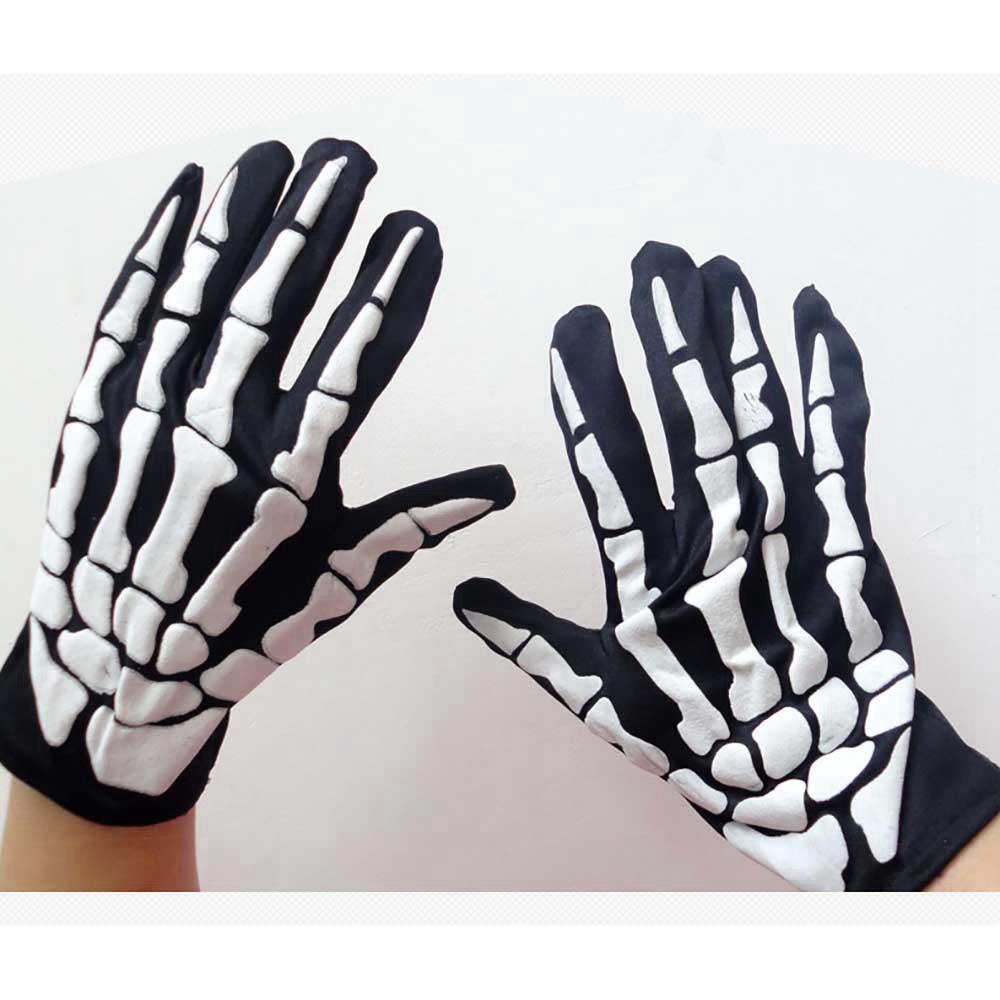 Halloween Costume Party Funny Skeleton Cloth Gloves - Black