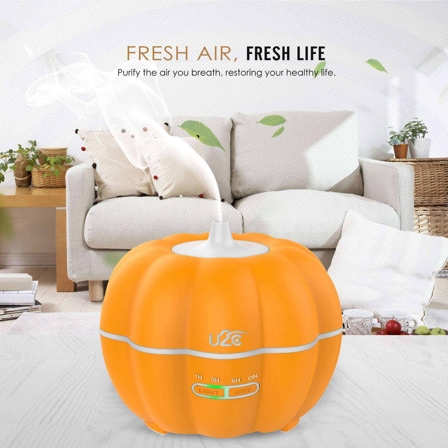 U2C Multi-function Essential Oil Diffuser LED Nursery Light 350ml with 7 Colors for Children Home Yoga Office - Yellow