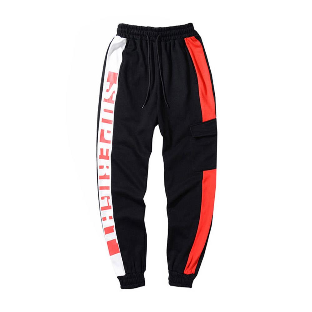 Men's Fashion Casual Loose Chemical Fiber Cotton Striped Comfortable Ankle Banded Pants GH-CR128 Size L - Black