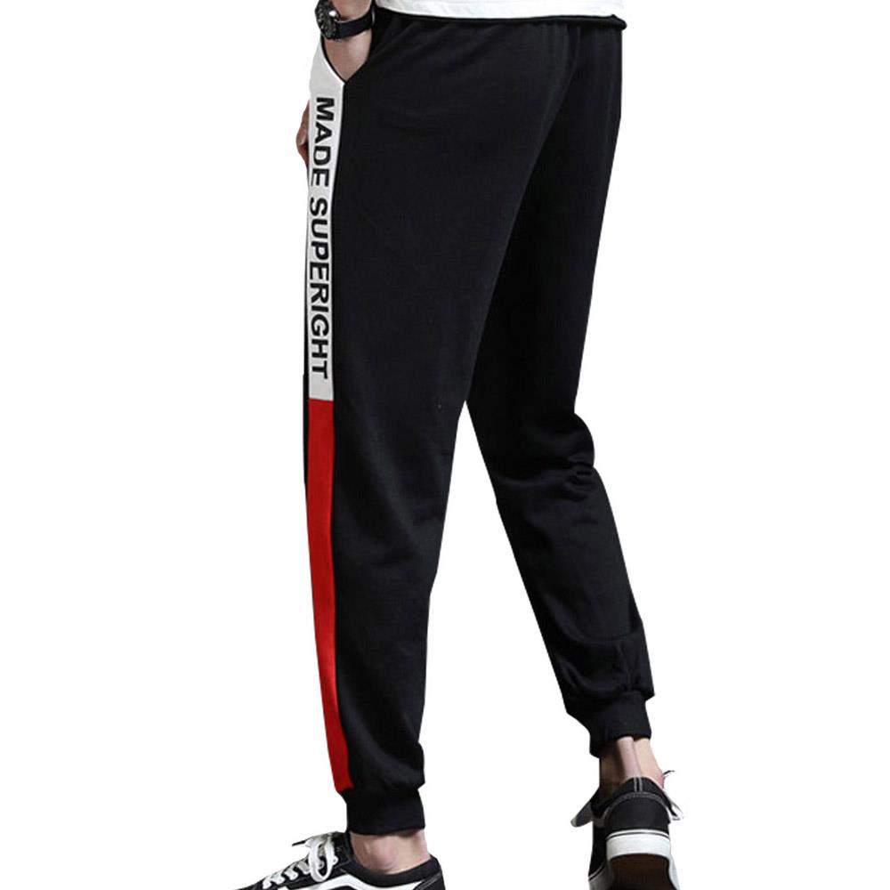 Men's Fashion Casual Loose Chemical Fiber Cotton Striped Comfortable Ankle Banded Pants GH-CR126 Size XL - Red + Black