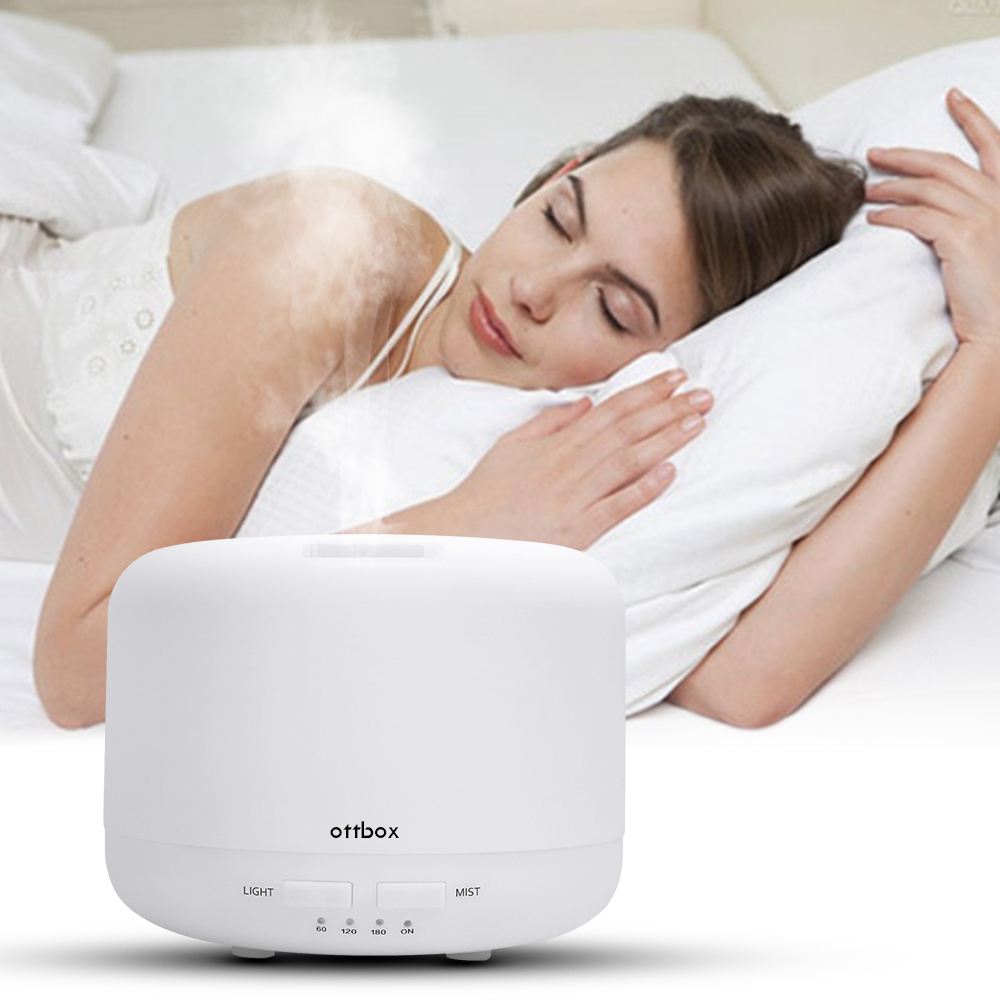 OTTBOX Multi-function Essential Oil Diffuser 400ml Waterless Auto Off 7 LED Lights Table Lamp for Children Home Yoga Office - White