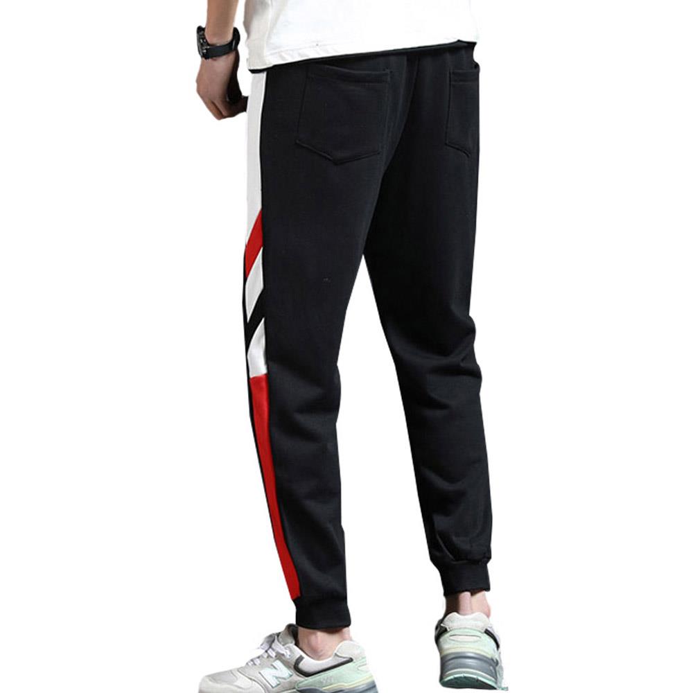 Men's Fashion Casual Loose Chemical Fiber Cotton Striped Comfortable Ankle Banded Pants Size M - Black