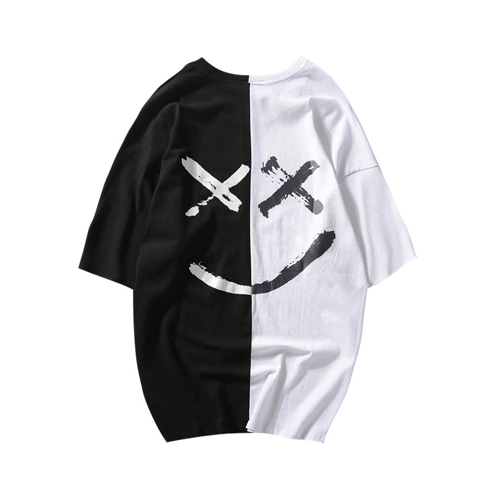 Oversize Harajuku Fashion Brand Men And Women Short-sleeved T-shirt Students Cotton Half Sleeve GH-1757 Size L - Black + White