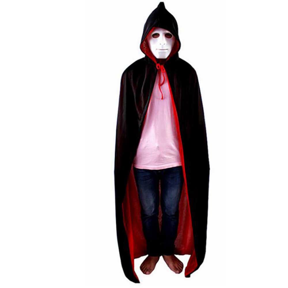 Halloween Super Party Boys Cape Clothes Hooded Type Dual Layers Cloak Cosplay Costume 120cm Length - Black + Red