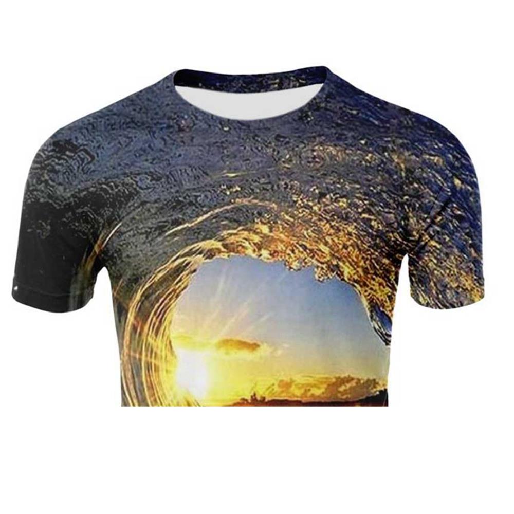3D Digital Printed Sunset Wave Pattern Men's Summer Unisex Short Sleeve T-shirt Size 3XL - Multi Color