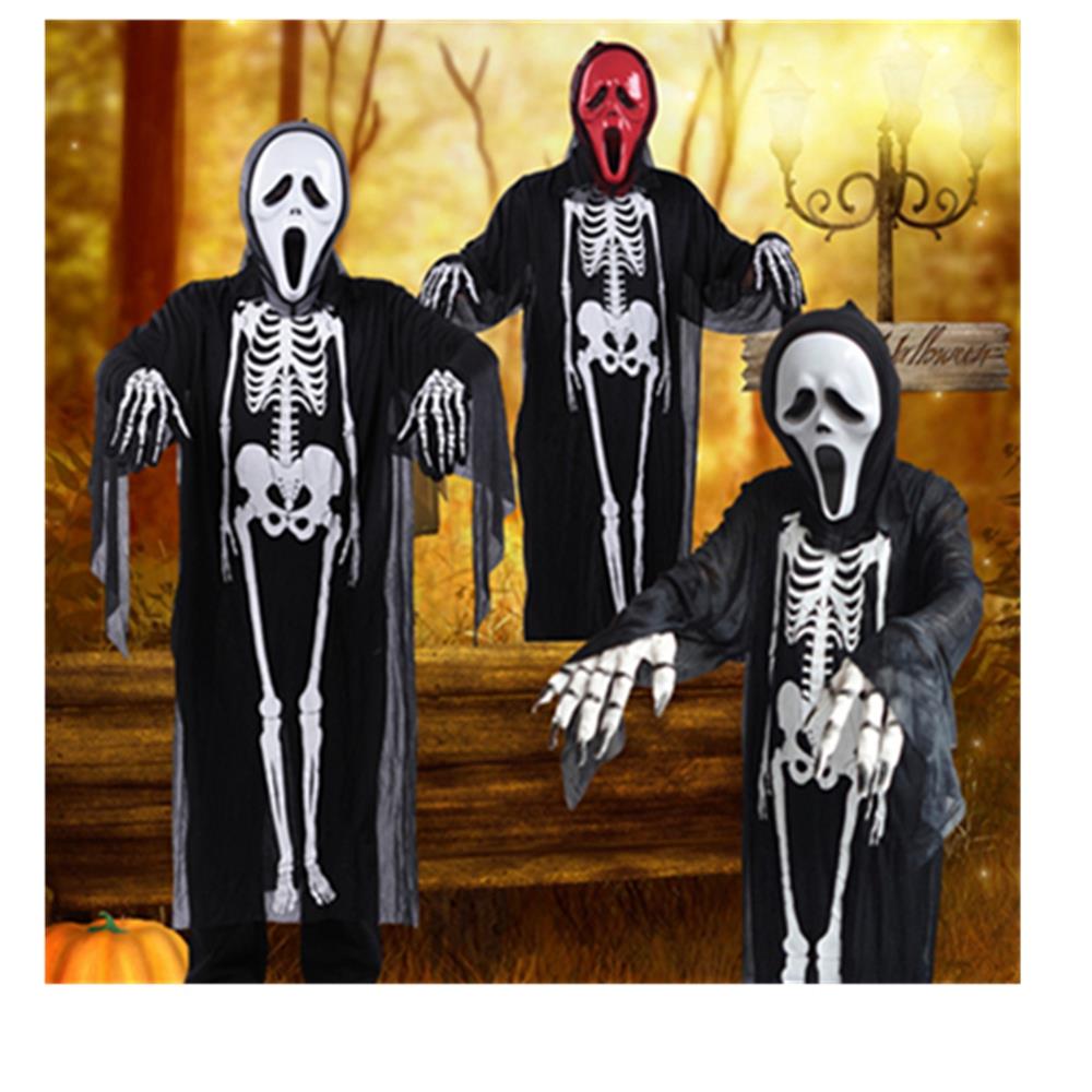 Halloween Costumes Skeleton Head Masquerade Adult Skeleton Costume + Scream mask + Gloves 3pcs