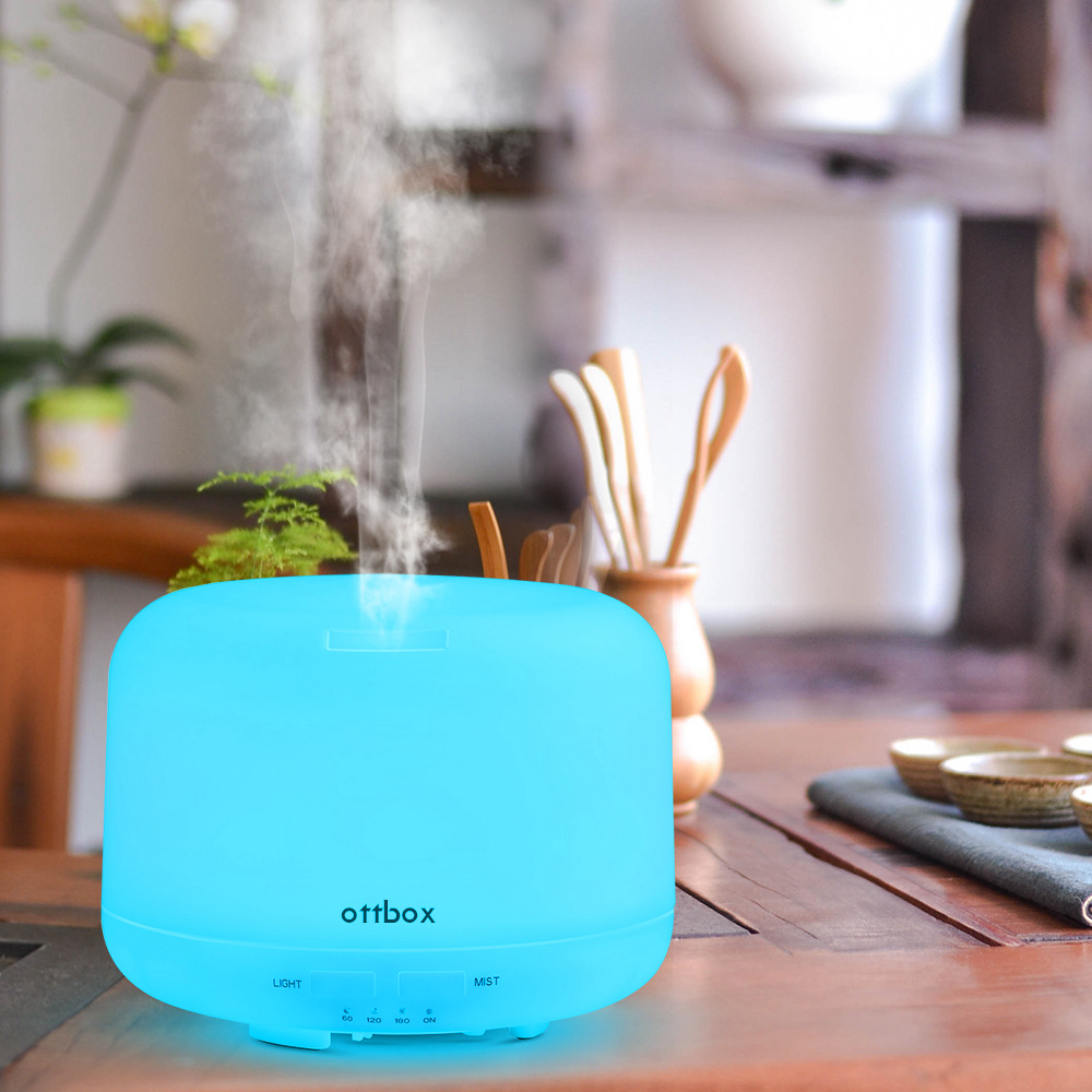 OTTBOX Multi-function Essential Oil Diffuser 400ml Waterless Auto Off 7 LED Lights Table Lamp for Children Home Yoga Office - White