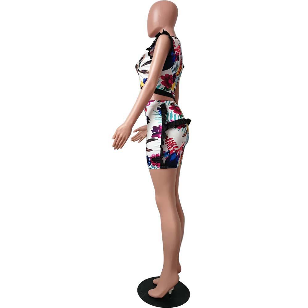 Sexy Floral Evening Party Sexy Dress Night Club Wear Charming Wraps Hip Clubwear 2 Pieces Suit Size XL - Color