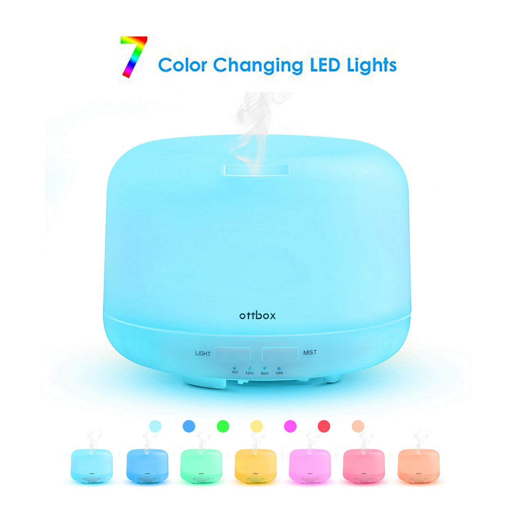 OTTBOX Multi-function Essential Oil Diffuser 400ml Waterless Auto Off 7 LED Lights Table Lamp for Children Home Yoga Office - White