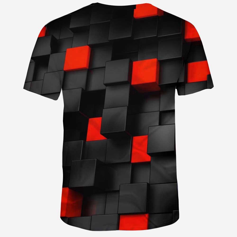 3D Digital Printed Geometric Quadrilateral Men's Fashion Summer Unisex Short Sleeve O-neck T-shirt Size L - Black