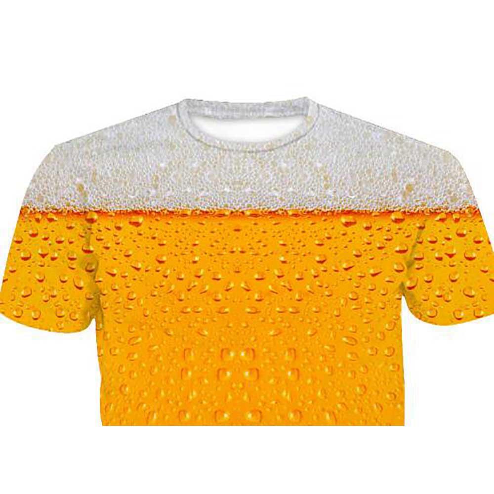3D Printed Beer Liquid Bubble Men's Fashion Summer Unisex Short Sleeve O-neck T-shirt Size L - Yellow