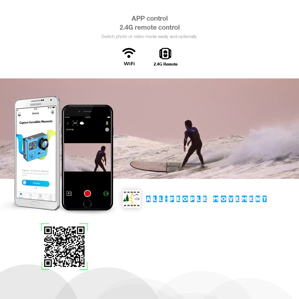 Original EKEN H6s Sports Action Camera EIS Anti-shake 4K WiFi 170 Degree Wide Angle Fisheye Lens HD OLED Dual Screen - Black