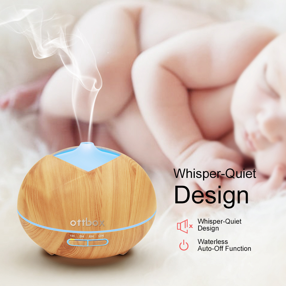 OTTBOX Multi-function Essential Oil Diffuser 450ml Waterless Auto Off 7 LED Lights Table Lamp for Children Home Yoga Office - Wood Grain