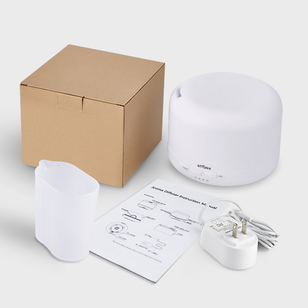 OTTBOX Multi-function Essential Oil Diffuser 400ml Waterless Auto Off 7 LED Lights Table Lamp for Children Home Yoga Office - White