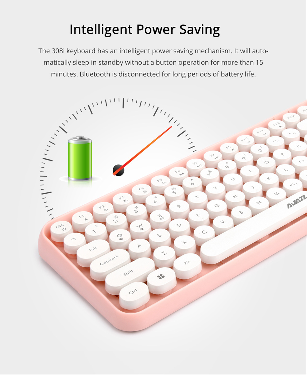 Ajazz 308i Bluetooth 3.0 Wireless Keyboard 84 Classic Round Keys Support Windows/iOS/Android And Other Common Systems - Black