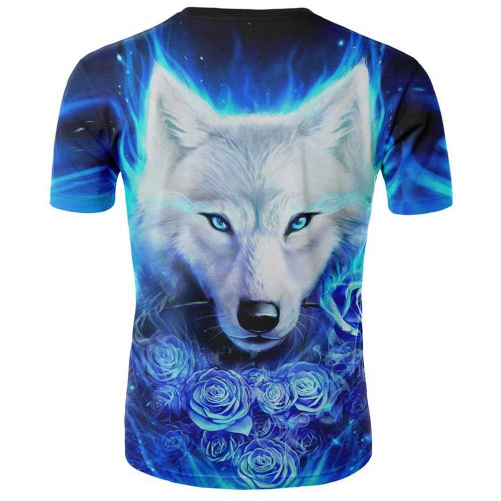3D Digital Printed Space Rose Wolf Pattern Men's Summer Unisex Short Sleeve T-shirt Size 2XL - Blue