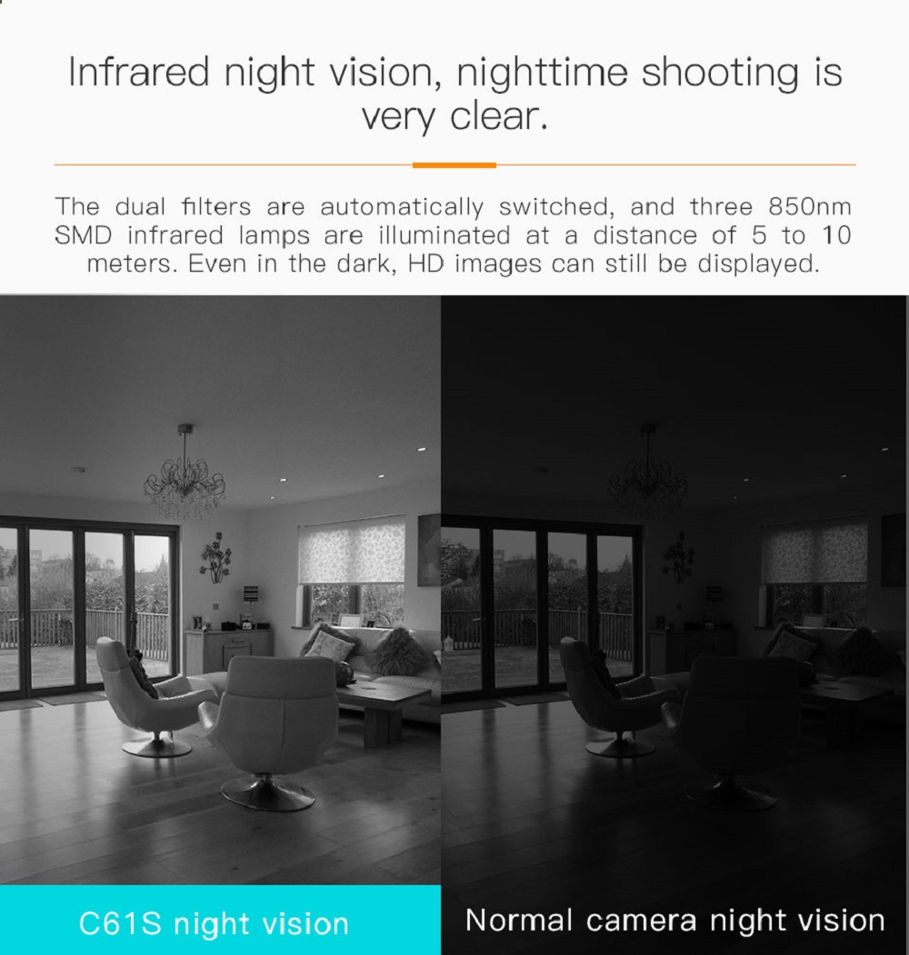 Vstarcam C61S 1080P WiFi Panoranic Fisheye Infrared Camera H.264 Compression Night Vision Camera - White EU Plug