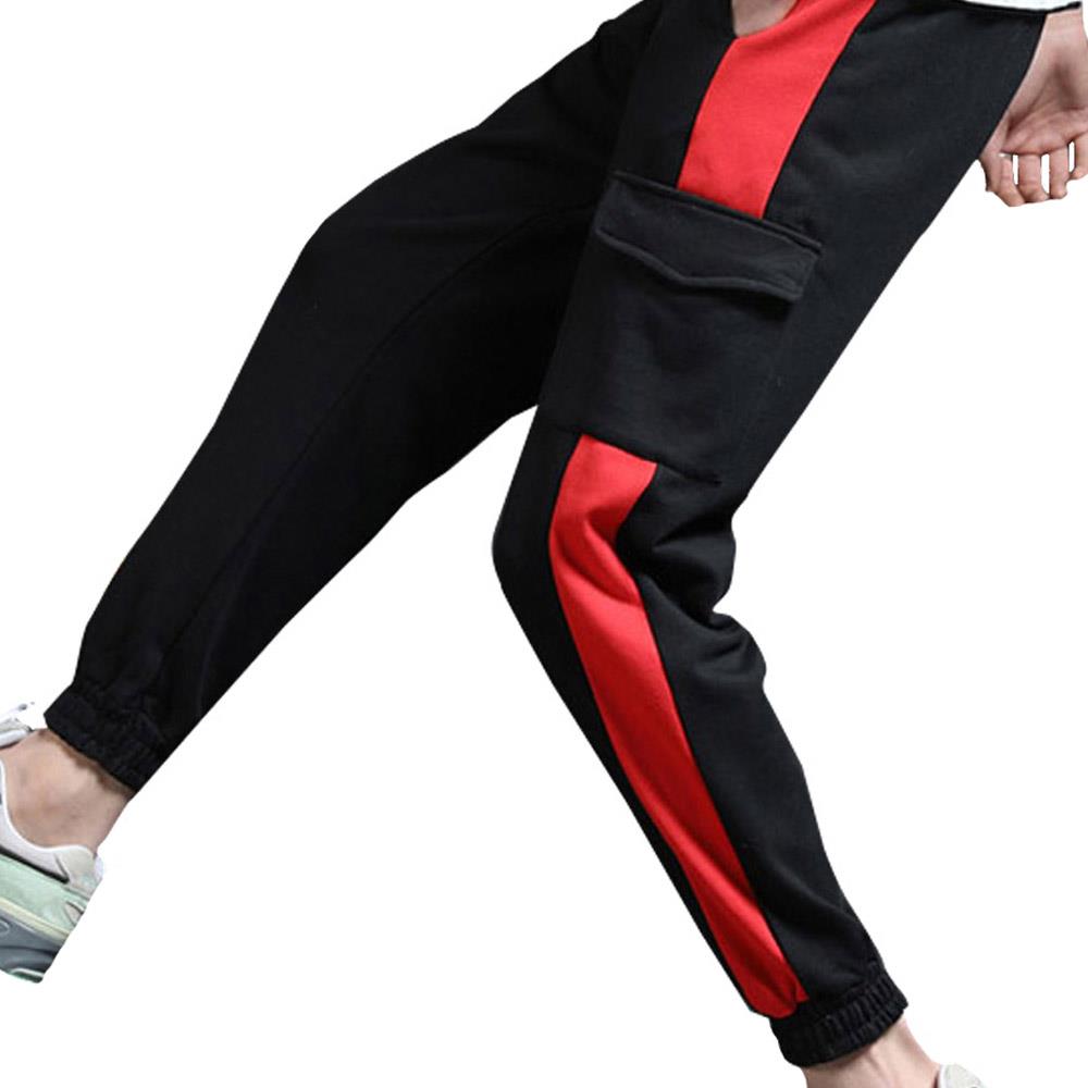 Men's Fashion Casual Loose Chemical Fiber Cotton Striped Comfortable Ankle Banded Pants GH-CR128 Size L - Black