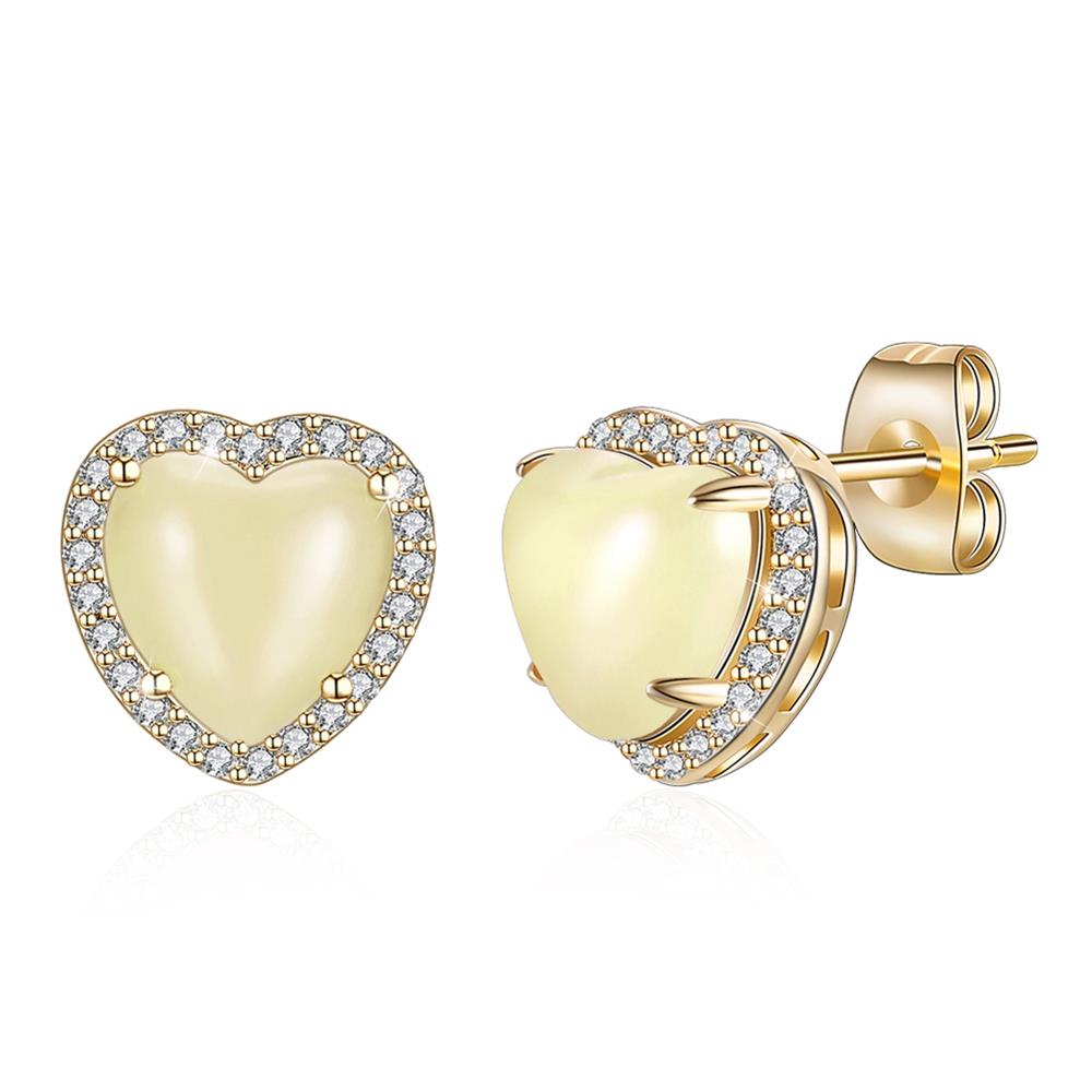 1 Pair Women's Fashion Beautiful Simple Heart-shaped Rhinestone Earrings Stylish Jewelry - Light Yellow