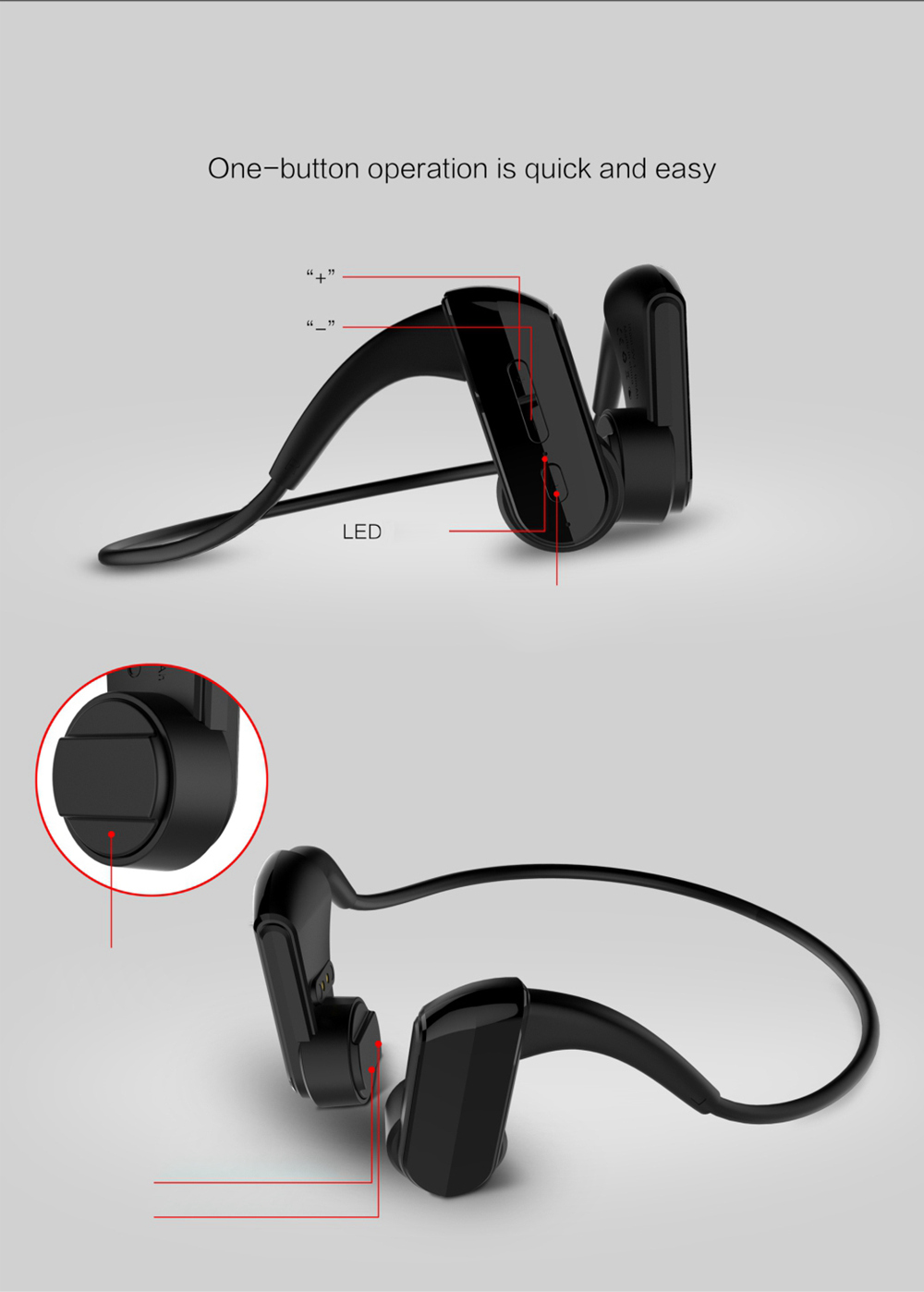 Bone Conduction Bluetooth Sports Wireless Earphones Open Ear Headset Water Resistant with Noise Reduction Microphone Headphones-Black